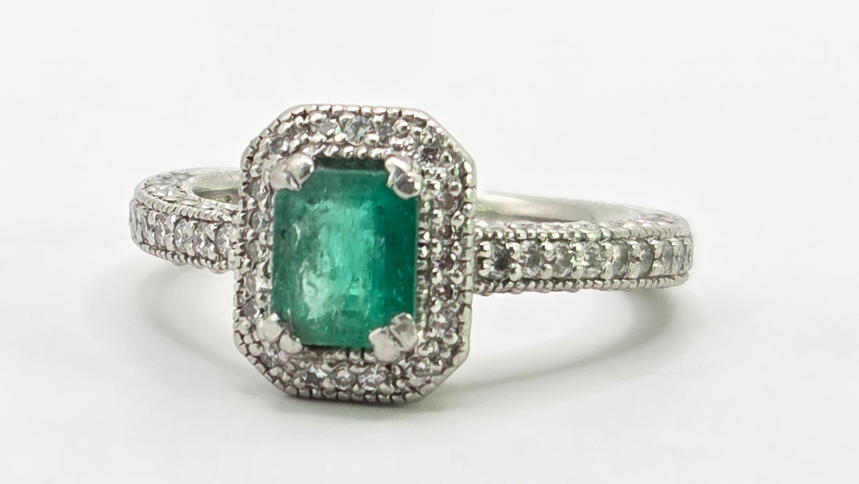 Vintage: Platinum Emerald & Diamond Octagonal Dress Ring — 1.08ct & 0.68ct