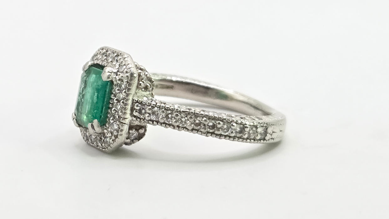 Vintage: Platinum Emerald & Diamond Octagonal Dress Ring — 1.08ct & 0.68ct