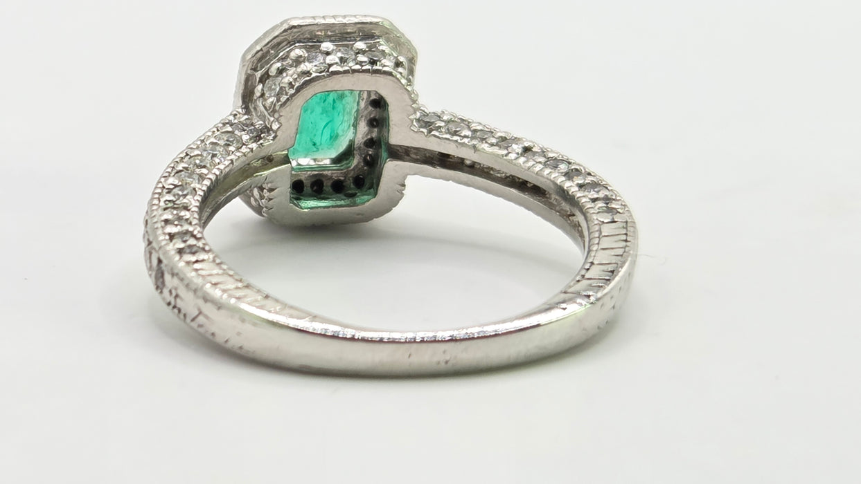 Vintage: Platinum Emerald & Diamond Octagonal Dress Ring — 1.08ct & 0.68ct
