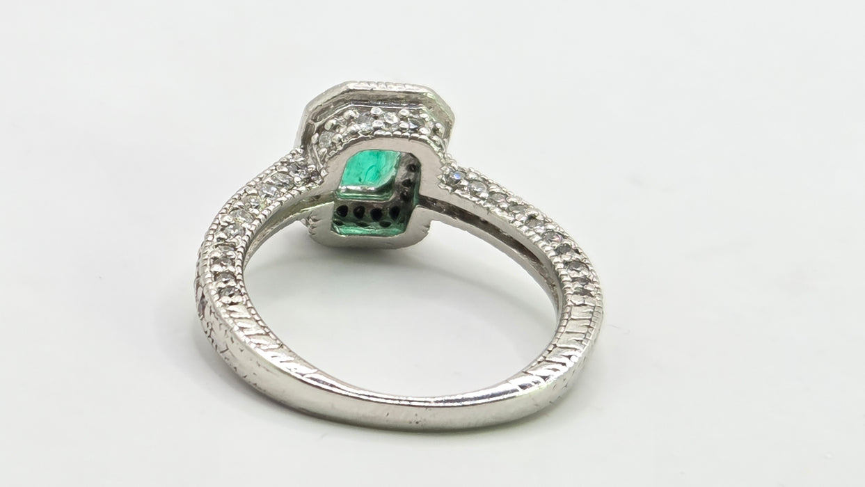 Vintage: Platinum Emerald & Diamond Octagonal Dress Ring — 1.08ct & 0.68ct