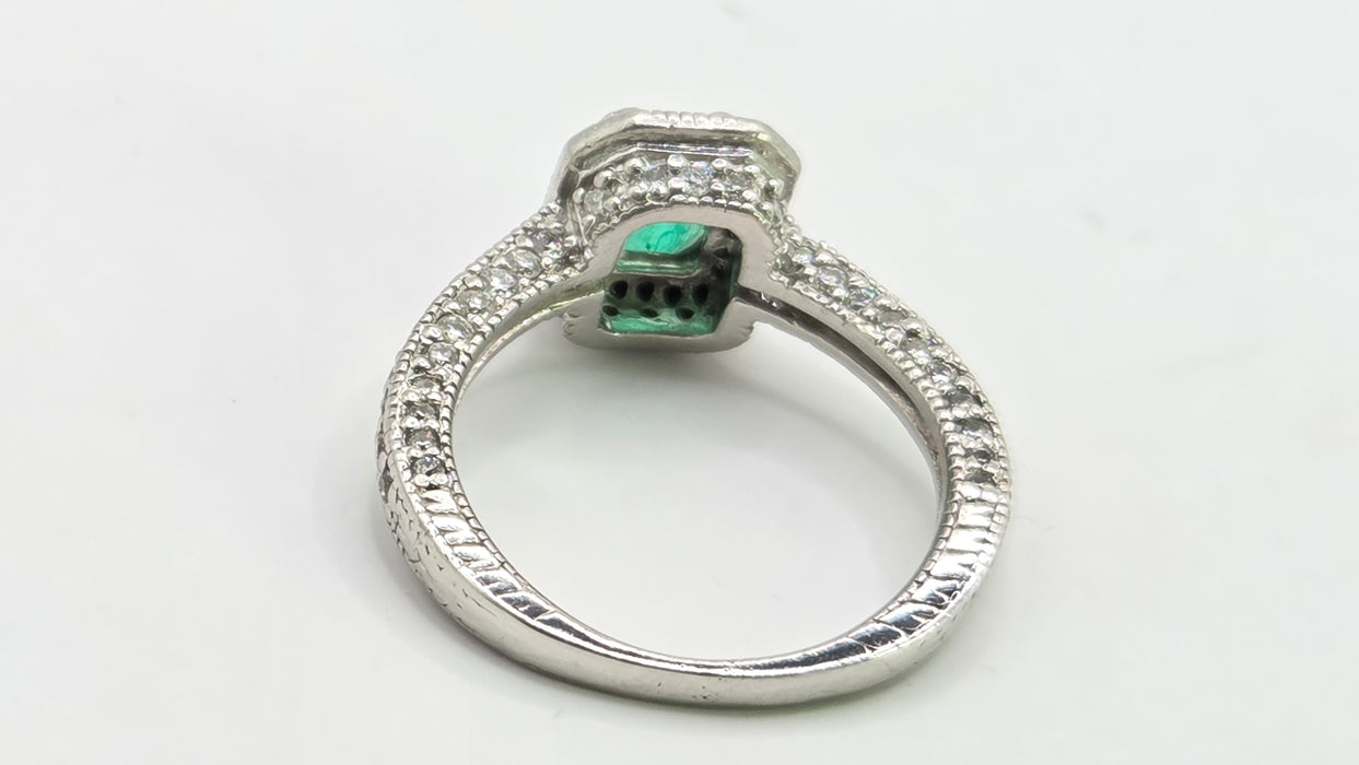 Vintage: Platinum Emerald & Diamond Octagonal Dress Ring — 1.08ct & 0.68ct