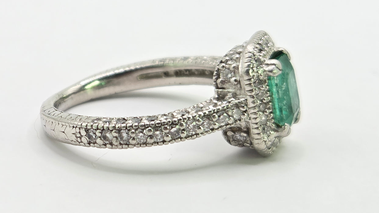 Vintage: Platinum Emerald & Diamond Octagonal Dress Ring — 1.08ct & 0.68ct