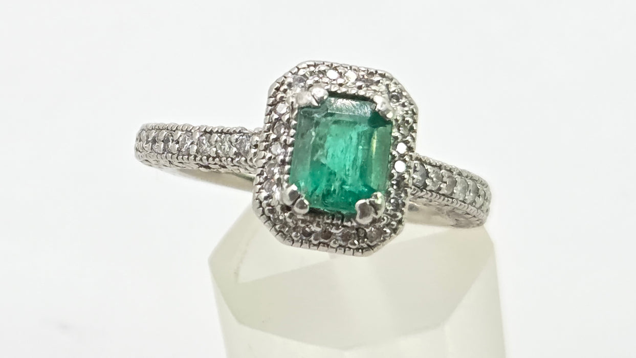 Vintage: Platinum Emerald & Diamond Octagonal Dress Ring — 1.08ct & 0.68ct