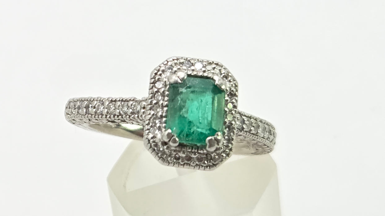 Vintage: Platinum Emerald & Diamond Octagonal Dress Ring — 1.08ct & 0.68ct