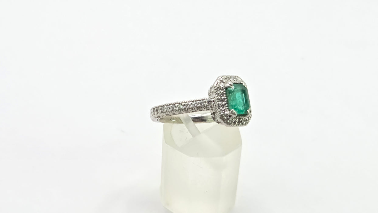 Vintage: Platinum Emerald & Diamond Octagonal Dress Ring — 1.08ct & 0.68ct