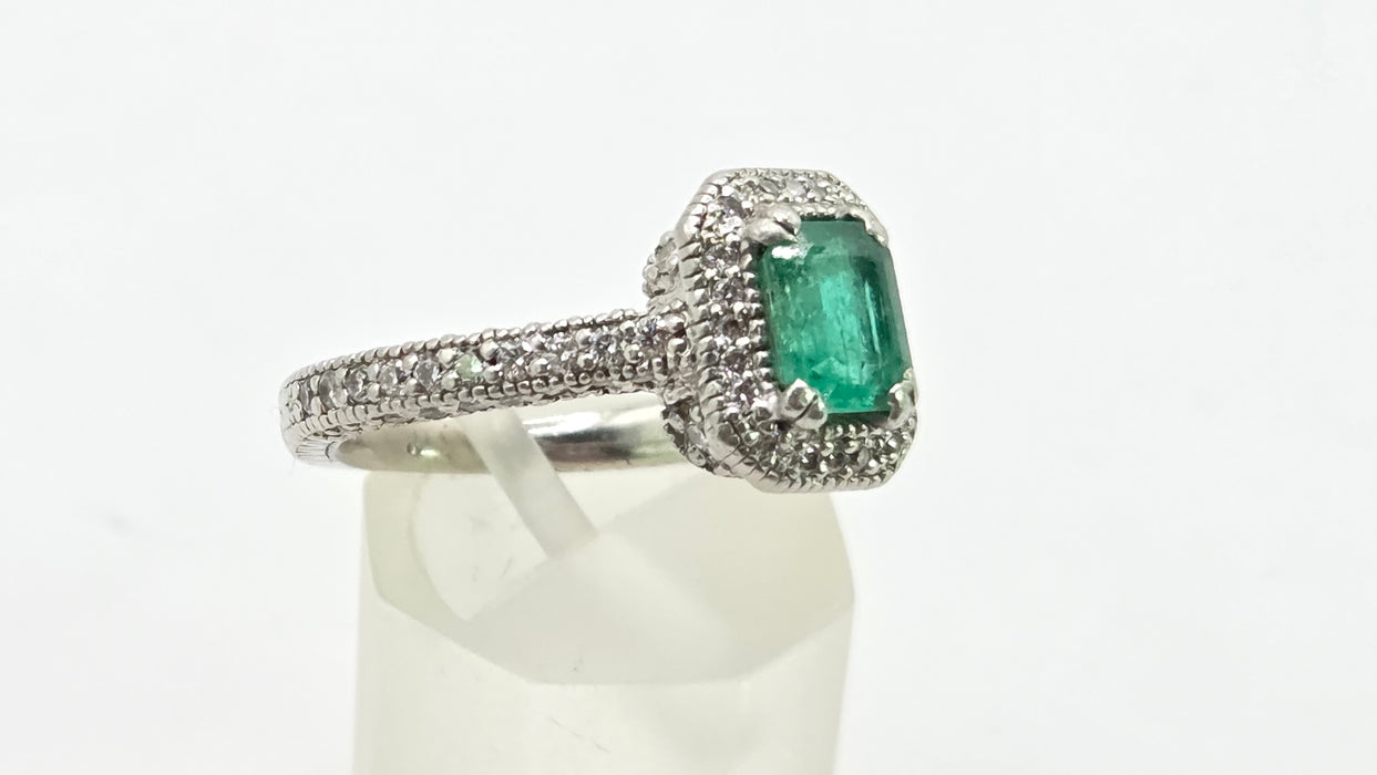 Vintage: Platinum Emerald & Diamond Octagonal Dress Ring — 1.08ct & 0.68ct