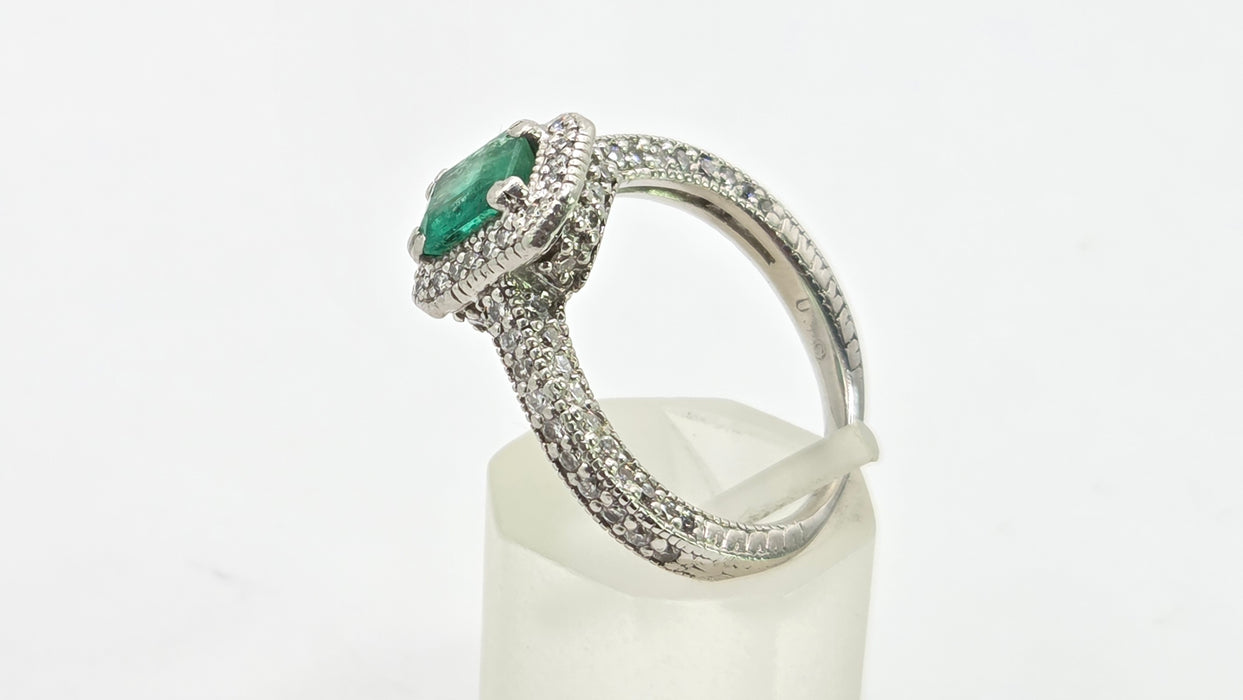 Vintage: Platinum Emerald & Diamond Octagonal Dress Ring — 1.08ct & 0.68ct