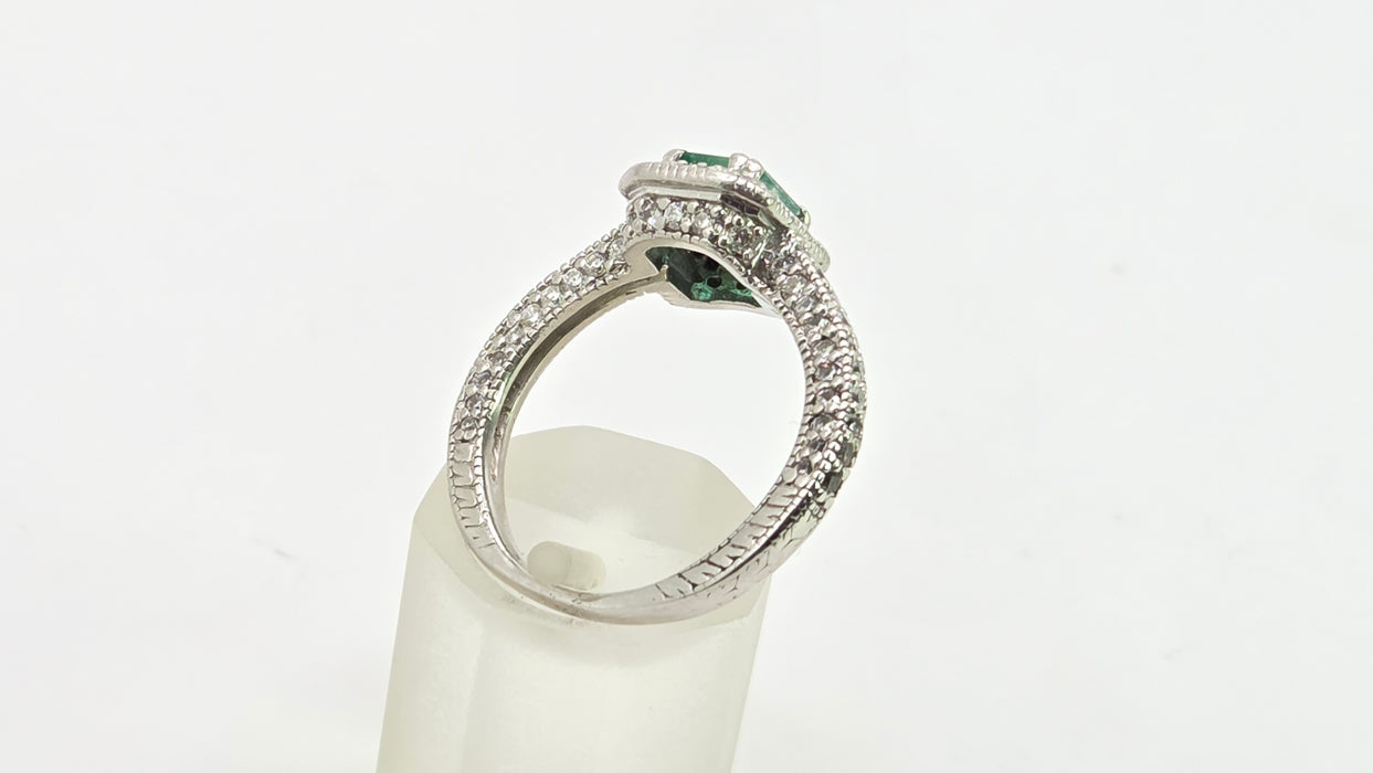 Vintage: Platinum Emerald & Diamond Octagonal Dress Ring — 1.08ct & 0.68ct