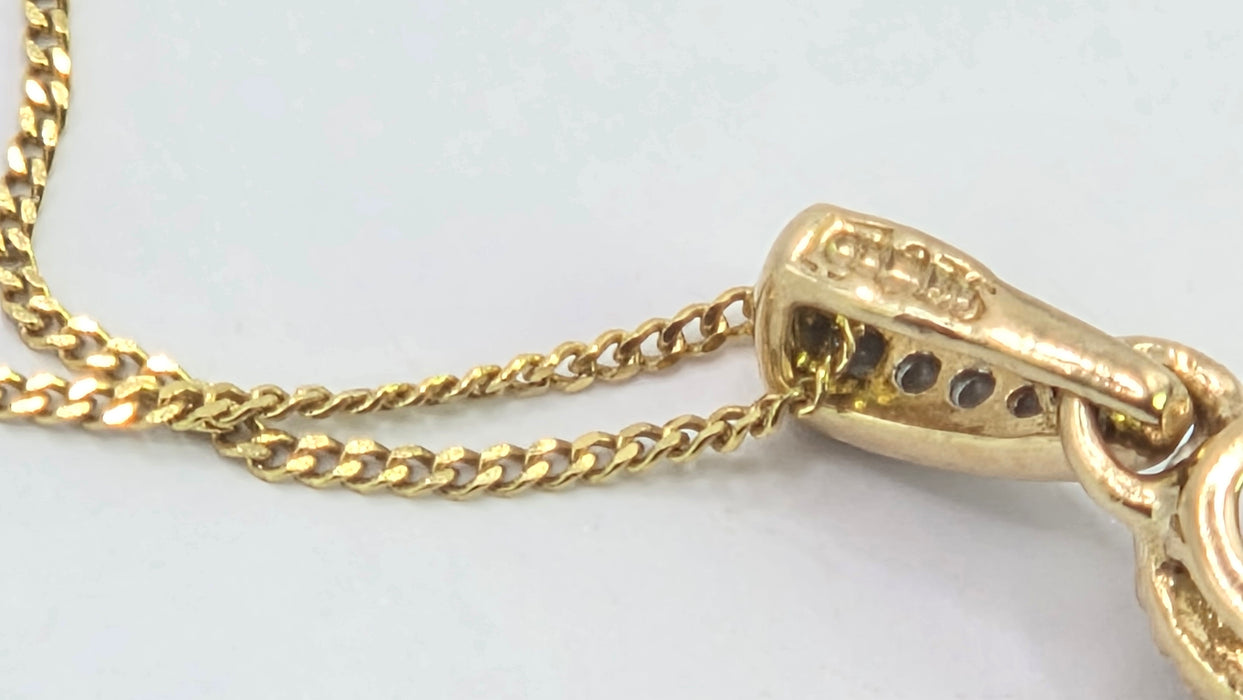 Vintage: 9ct Yellow Gold Tanzanite & Diamond Floral Cross Pendant & Chain