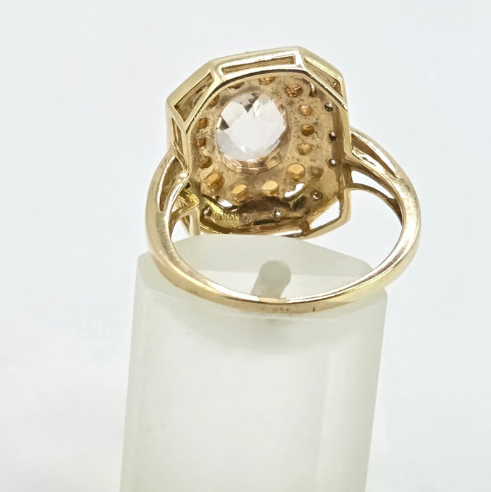 Vintage: 9ct Yellow Gold Pink Quartz, Citrine & Diamond Dress Ring