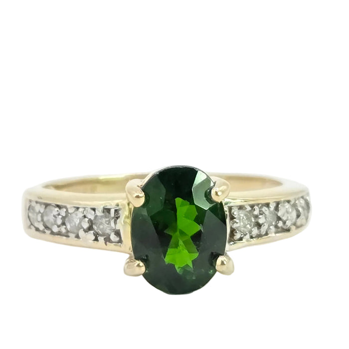 Vintage: 9ct Yellow Gold Chrome Diopside & Diamond Ring