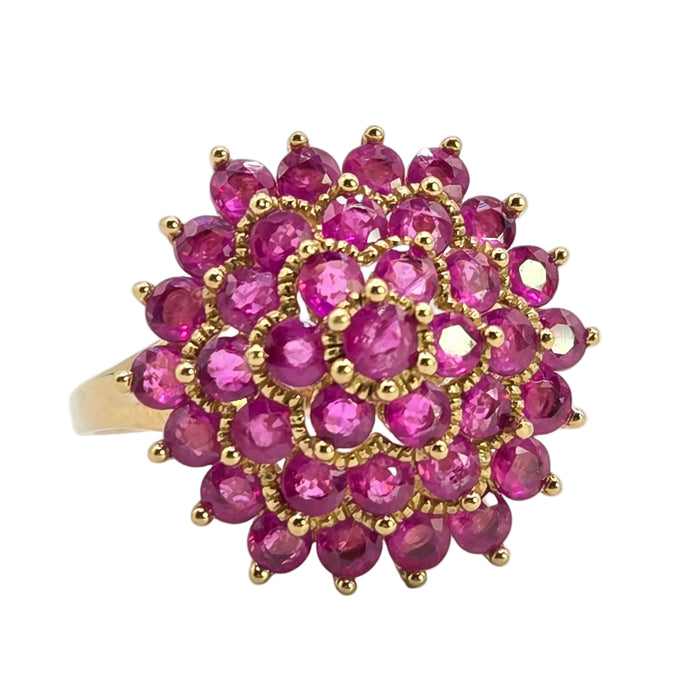 Vintage: 9ct Yellow Gold Ruby Round Cluster Cocktail Ring