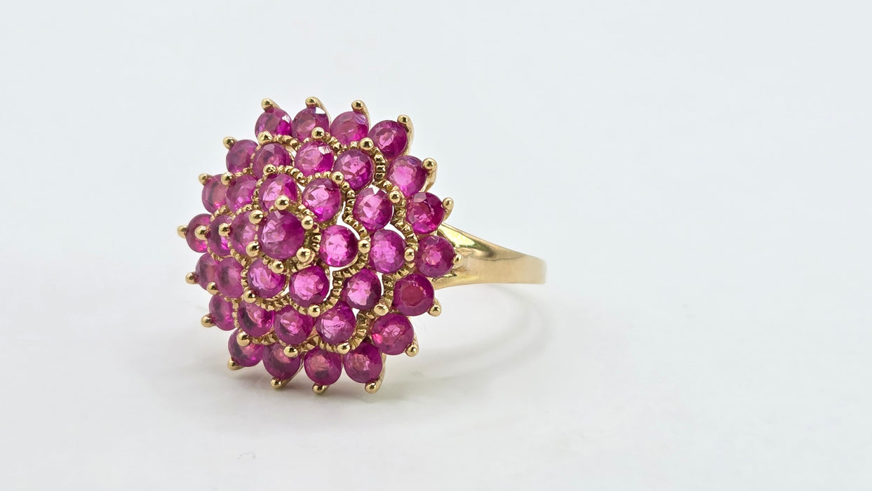 Vintage: 9ct Yellow Gold Ruby Round Cluster Cocktail Ring