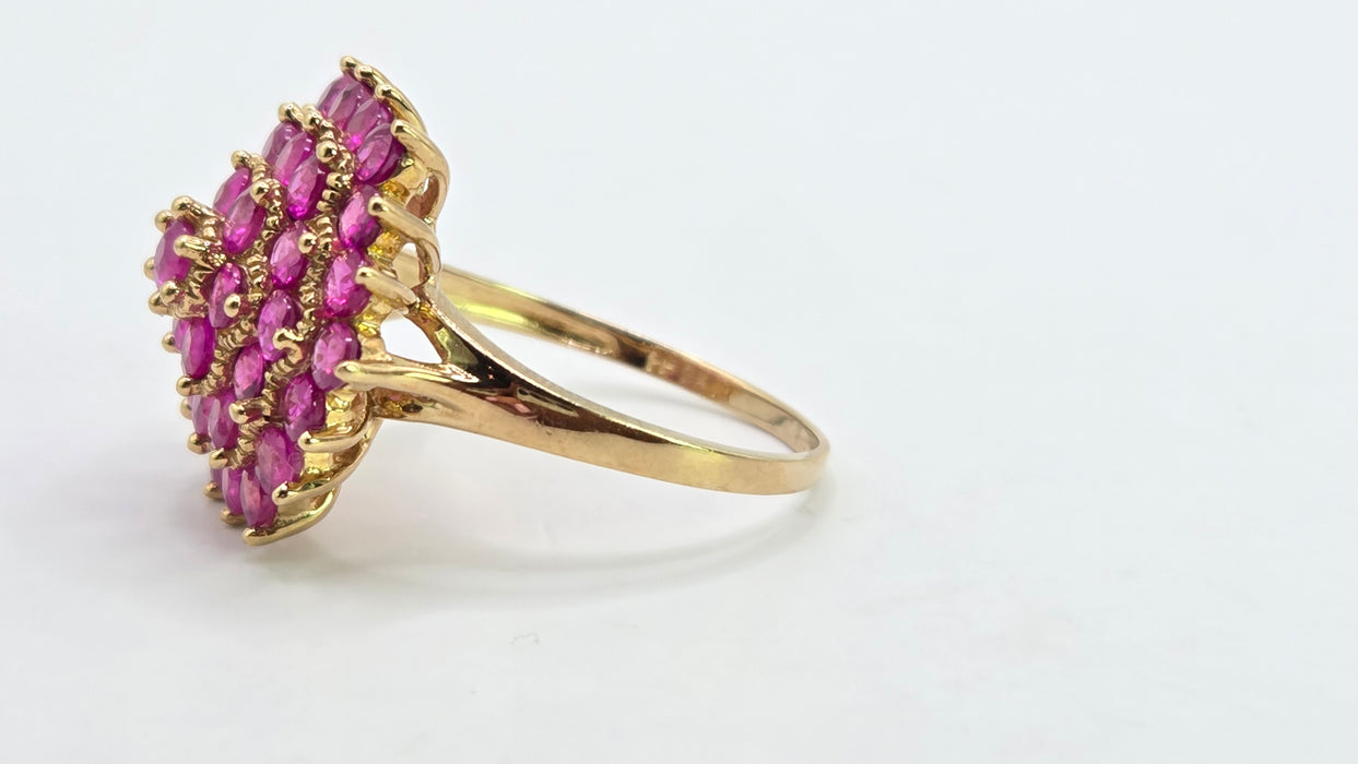 Vintage: 9ct Yellow Gold Ruby Round Cluster Cocktail Ring