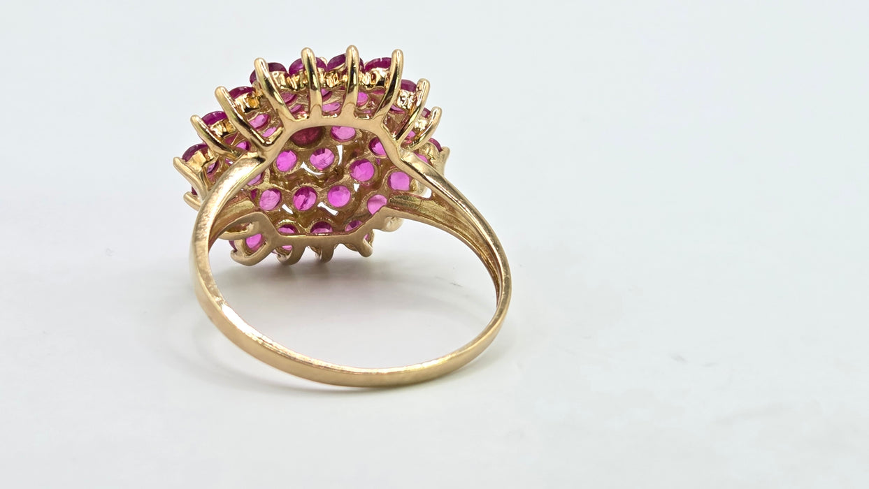 Vintage: 9ct Yellow Gold Ruby Round Cluster Cocktail Ring