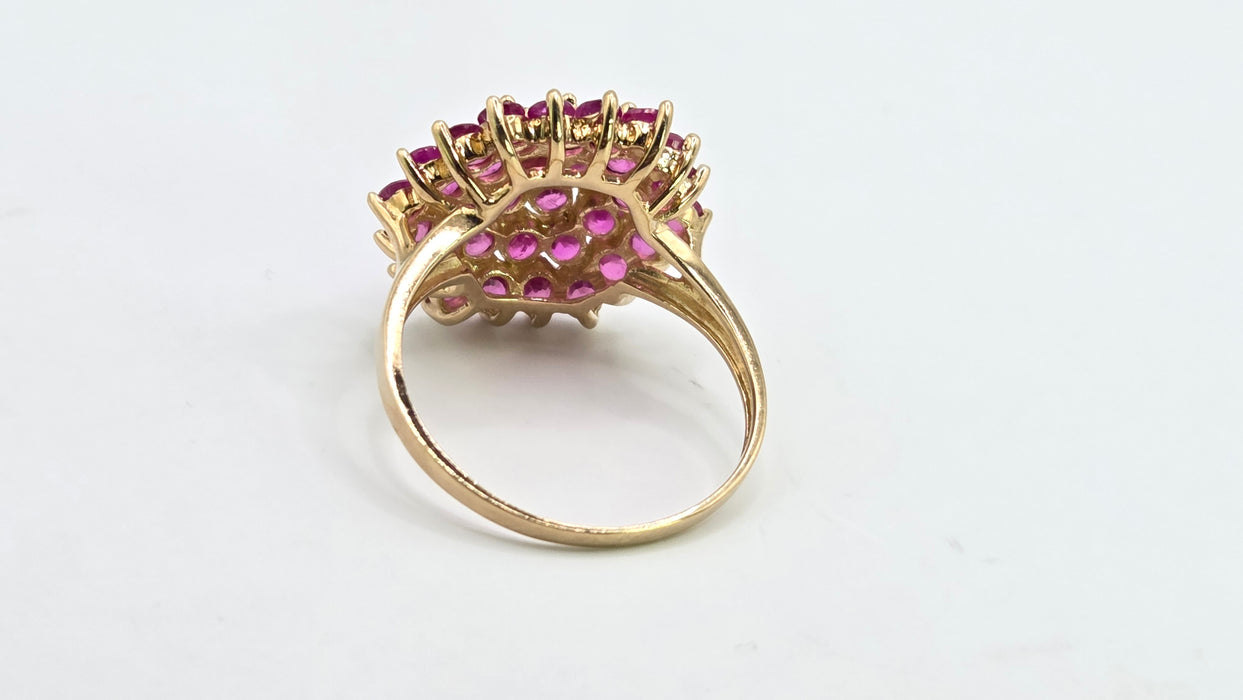 Vintage: 9ct Yellow Gold Ruby Round Cluster Cocktail Ring