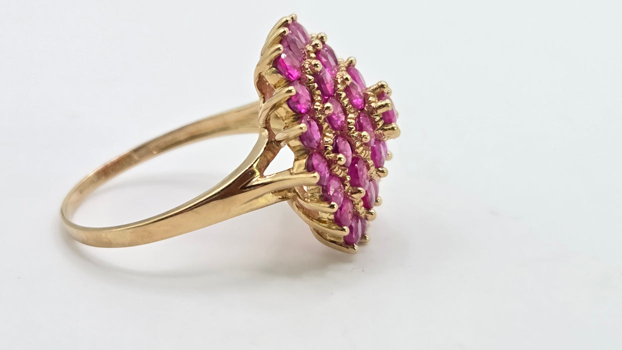 Vintage: 9ct Yellow Gold Ruby Round Cluster Cocktail Ring