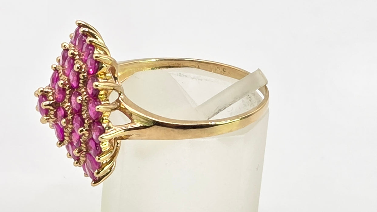 Vintage: 9ct Yellow Gold Ruby Round Cluster Cocktail Ring