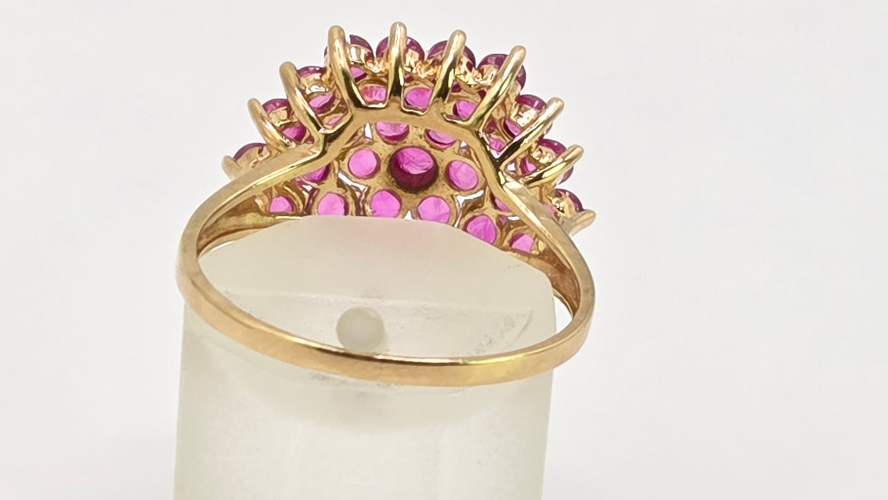 Vintage: 9ct Yellow Gold Ruby Round Cluster Cocktail Ring