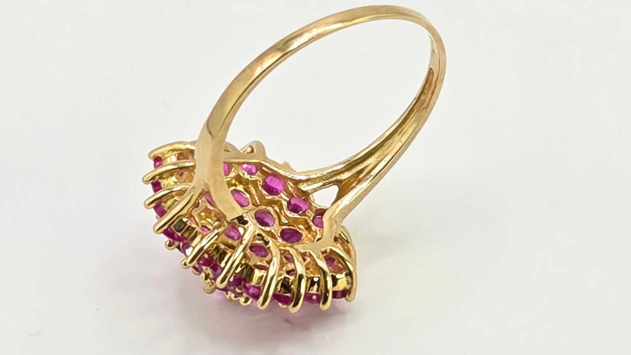 Vintage: 9ct Yellow Gold Ruby Round Cluster Cocktail Ring