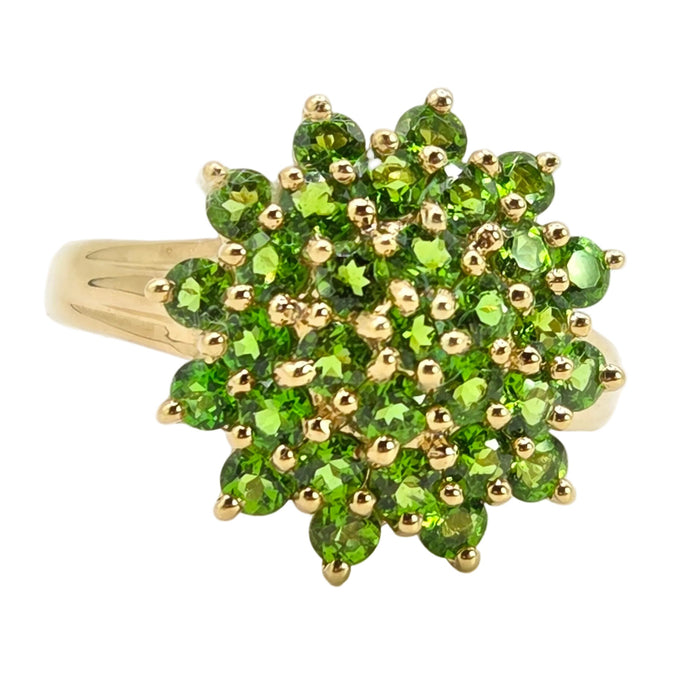 Vintage: 9ct Yellow Gold Demantoid Garnet Round Cluster Ring