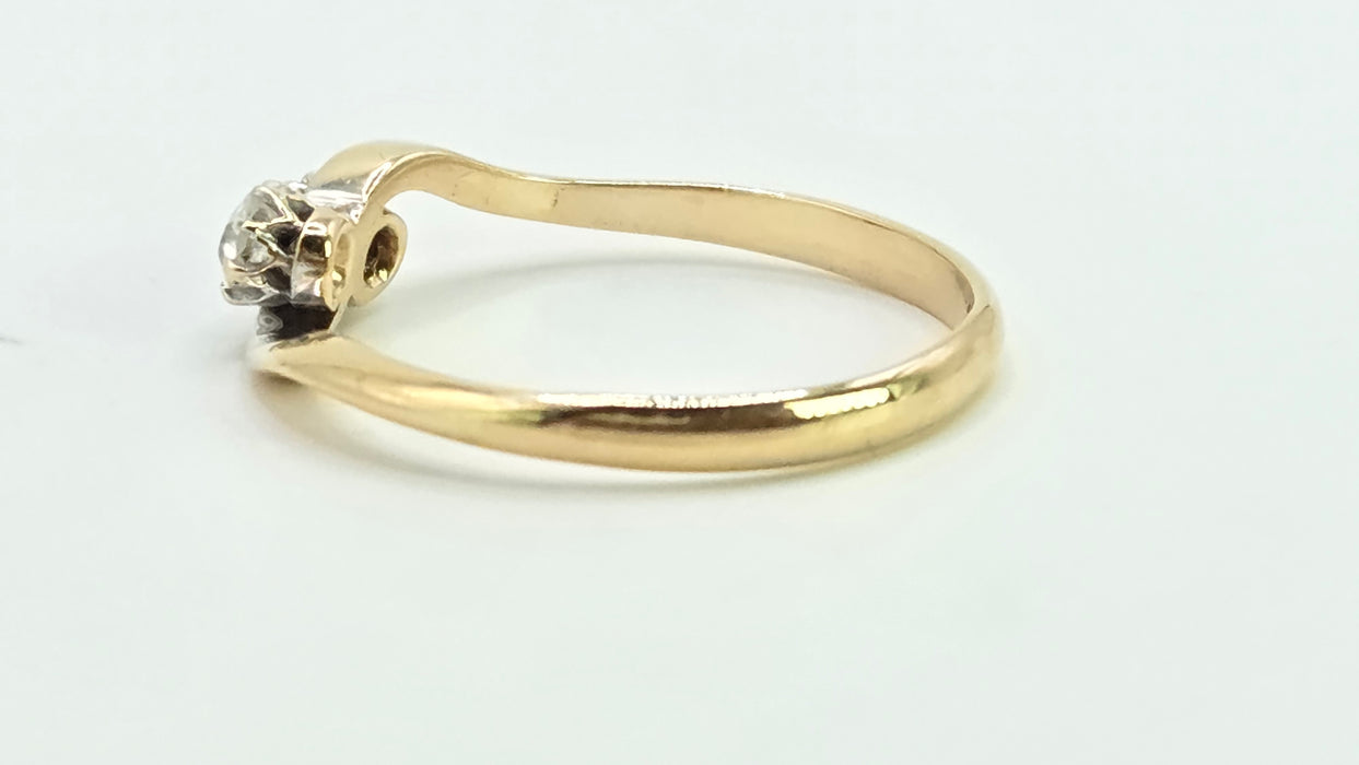 Antique: 18ct Yellow Gold Sapphire & Diamond Moi et Toi Crossover Ring — From 1910
