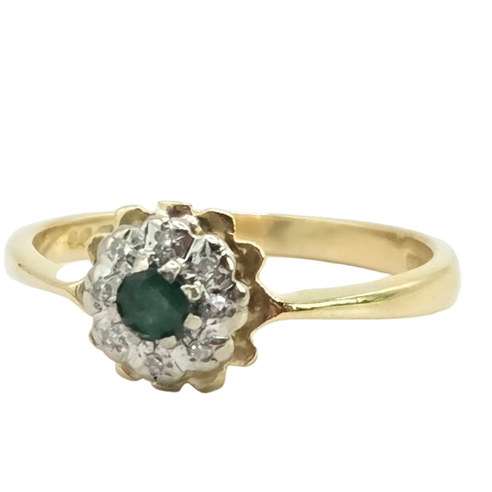 Vintage: 18ct Yellow Gold Emerald & Diamond Target Ring — From 1970