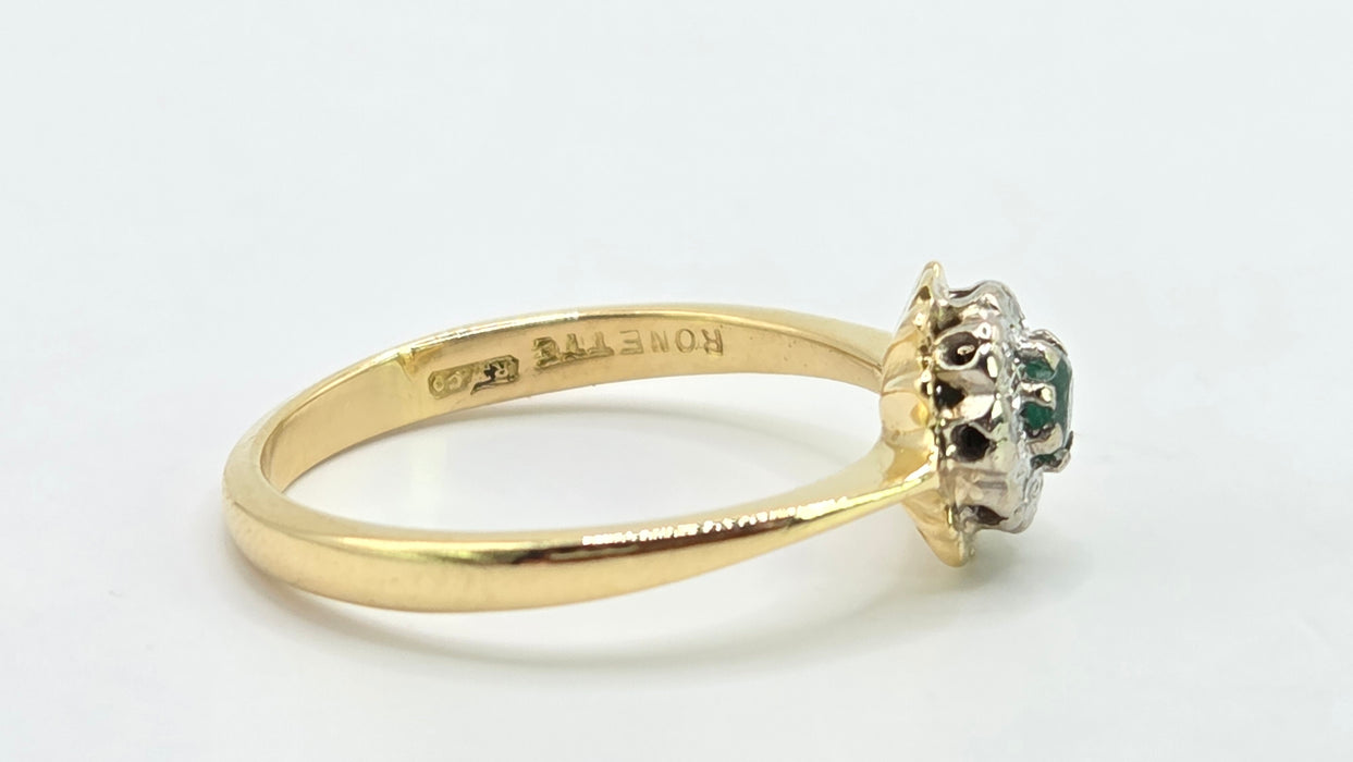 Vintage: 18ct Yellow Gold Emerald & Diamond Target Ring — From 1970