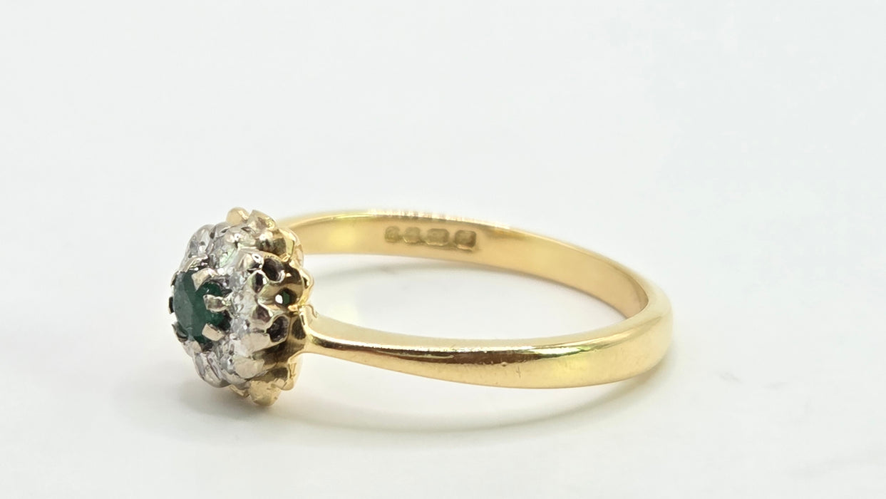 Vintage: 18ct Yellow Gold Emerald & Diamond Target Ring — From 1970