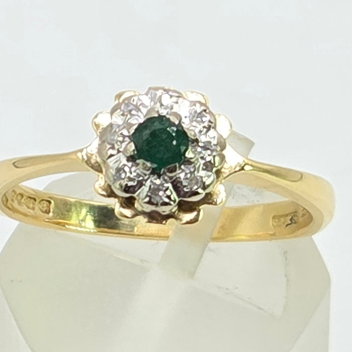 Vintage: 18ct Yellow Gold Emerald & Diamond Target Ring — From 1970