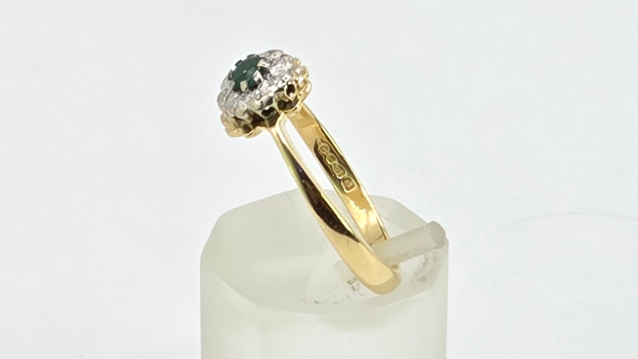 Vintage: 18ct Yellow Gold Emerald & Diamond Target Ring — From 1970