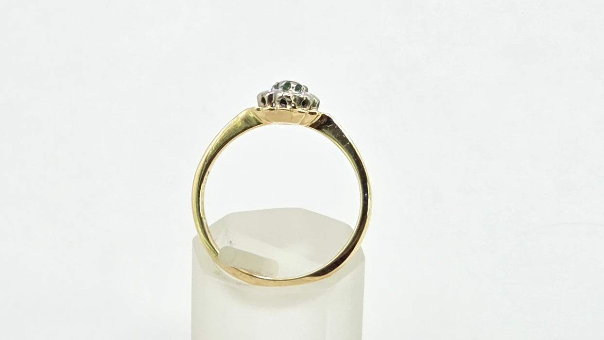 Vintage: 18ct Yellow Gold Emerald & Diamond Target Ring — From 1970