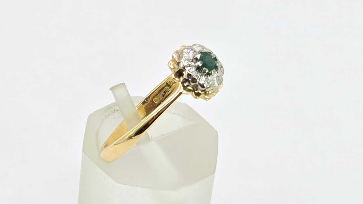 Vintage: 18ct Yellow Gold Emerald & Diamond Target Ring — From 1970
