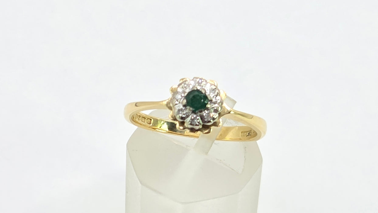 Vintage: 18ct Yellow Gold Emerald & Diamond Target Ring — From 1970