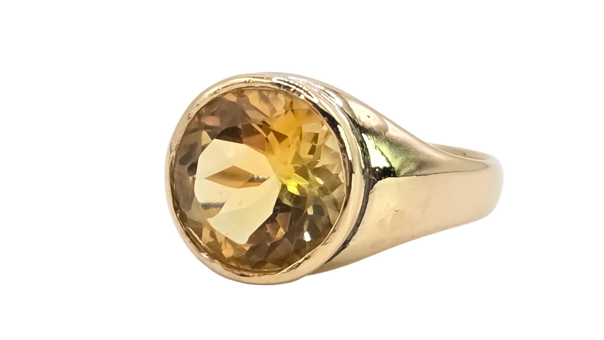 Antique: 15ct Yellow Gold Citrine Solitaire Ring — Pre 1932