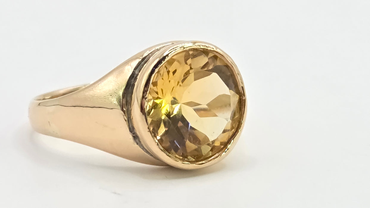 Antique: 15ct Yellow Gold Citrine Solitaire Ring — Pre 1932
