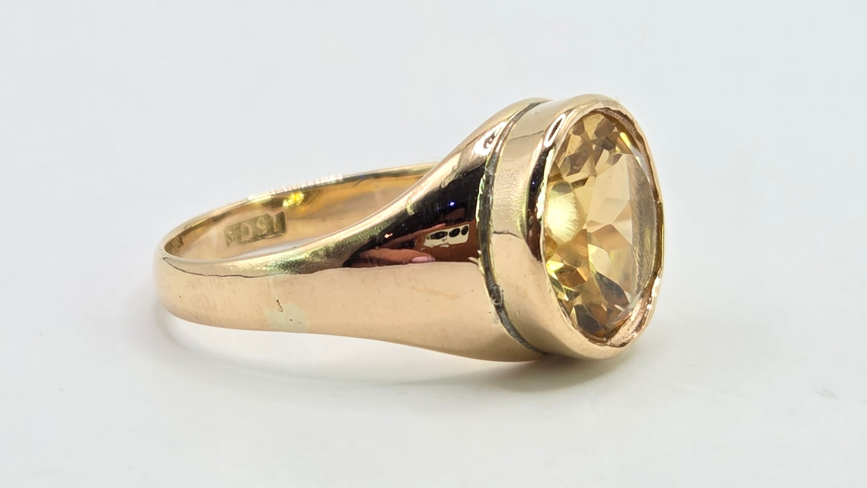 Antique: 15ct Yellow Gold Citrine Solitaire Ring — Pre 1932