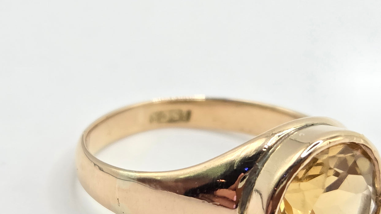 Antique: 15ct Yellow Gold Citrine Solitaire Ring — Pre 1932