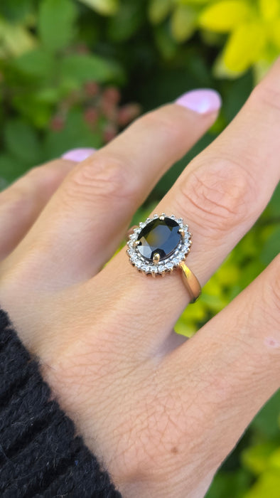 Vintage: 9ct Yellow Gold Sapphire & Diamond Oval Cluster Ring — 0.25ct — From 1997