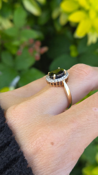 Vintage: 9ct Yellow Gold Sapphire & Diamond Oval Cluster Ring — 0.25ct — From 1997
