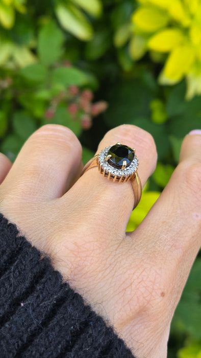 Vintage: 9ct Yellow Gold Sapphire & Diamond Oval Cluster Ring — 0.25ct — From 1997