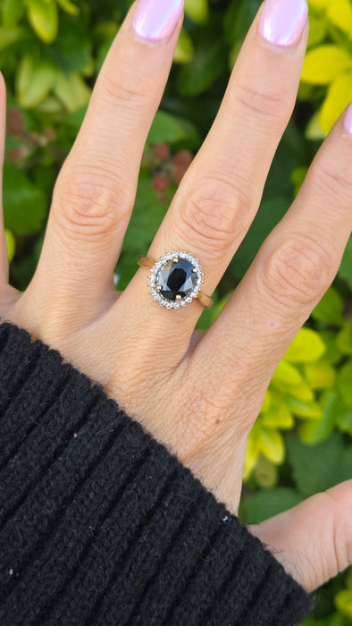 Vintage: 9ct Yellow Gold Sapphire & Diamond Oval Cluster Ring — 0.25ct — From 1997