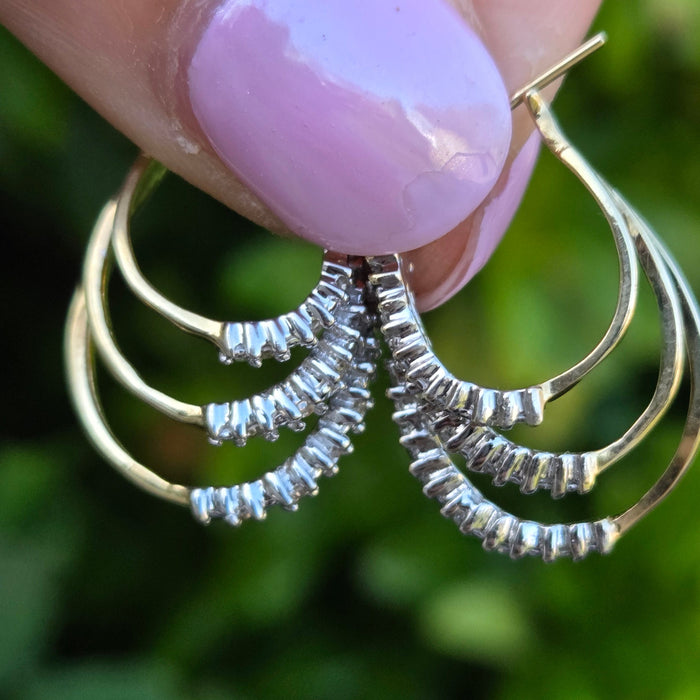 Vintage: 9ct Yellow Gold Diamond Triple Hoop Earrings
