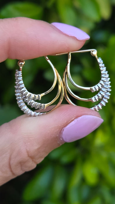 Vintage: 9ct Yellow Gold Diamond Triple Hoop Earrings