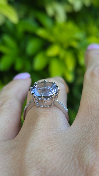 Vintage: 9ct White Gold Lilac Quartz & Diamond Dress Ring