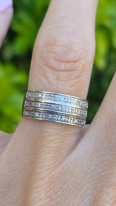Vintage: 9ct Yellow Gold 18 Diamond Tiered Dress Ring