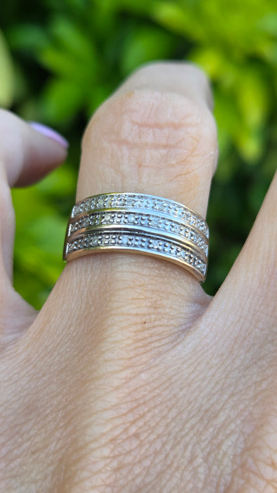 Vintage: 9ct Yellow Gold 18 Diamond Tiered Dress Ring