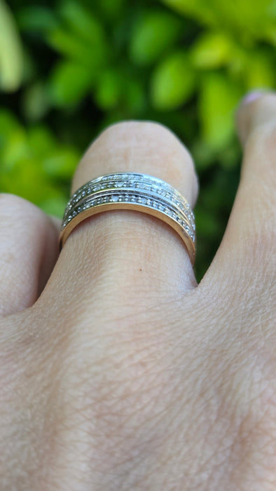 Vintage: 9ct Yellow Gold 18 Diamond Tiered Dress Ring