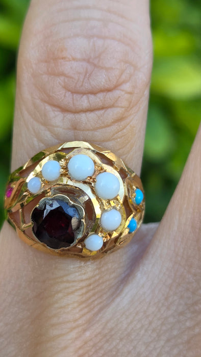 Antique: 22ct Yellow Gold Multi-Gem Bombe Ring