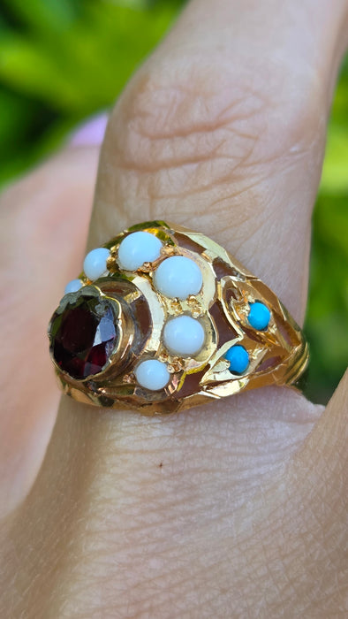 Antique: 22ct Yellow Gold Multi-Gem Bombe Ring
